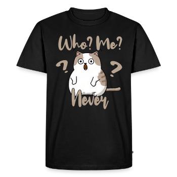 Qui, moi? Jamais - Chat effrayé - T-shirt Premium bio Homme - noir - Devant - Nico (187cm)