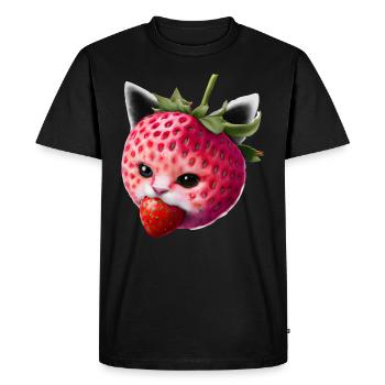 Strawberry cat - Men's Premium Organic T-Shirt - black - Front - Nico (187cm)