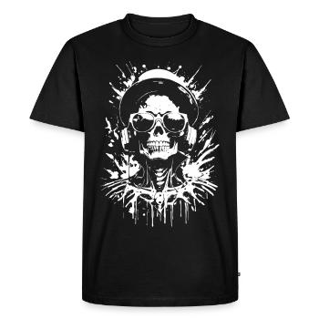 Totenkopf-DJ mit Kopfhörern & Totenkopfbrille - Männer Premium Bio T-Shirt - Schwarz - Vorne - Nico (187cm)