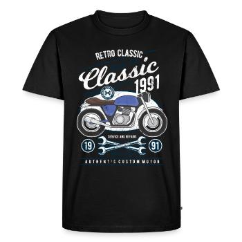 MOTARD MOTO CLASSIQUE RETRO RIDER MOTIFS VINTAGE - T-shirt Premium bio Homme - noir - Devant - Nico (187cm)