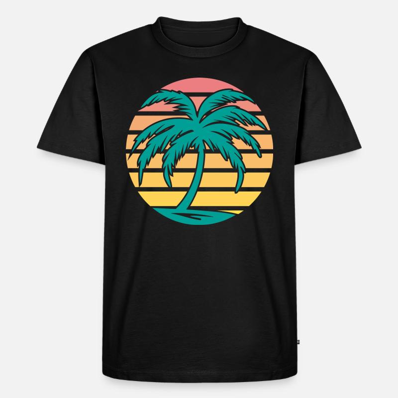 Retro Palme - Männer Premium Bio T-Shirt - Schwarz