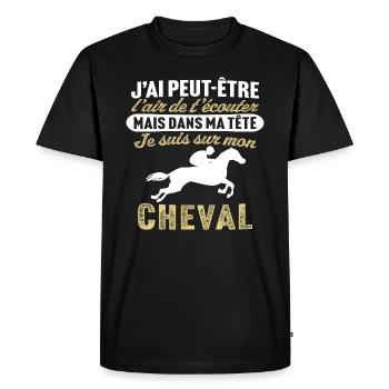 dans ma tête je suis sur mon cheval - T-shirt Premium bio Homme - noir - Devant - Nico (187cm)