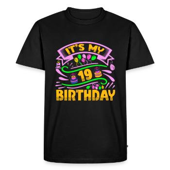 C’est mon 19 ans - T-shirt Premium bio Homme - noir - Devant - Nico (187cm)