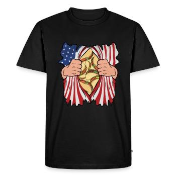 Tacos 4 juillet Drapeau des États-Unis Taco mexicain - T-shirt Premium bio Homme - noir - Devant - Nico (187cm)