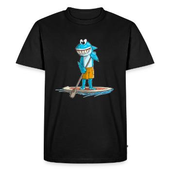SUP Hai auf Stand Up Paddle Board - Männer Premium Bio T-Shirt - Schwarz - Vorne - Nico (187cm)
