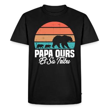 Papa ours et sa tribu, Humour cadeau - T-shirt Premium bio Homme - noir - Devant - Nico (187cm)
