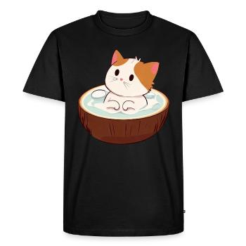 Cat bathes in coconut milk, Relaxing animal design - Men's Premium Organic T-Shirt - black - Front - Nico (187cm)