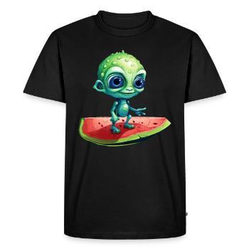 L’extraterrestre vert rencontre la pastèque : rencontres exotiques - T-shirt Premium bio Homme - noir - Devant - Nico (187cm)