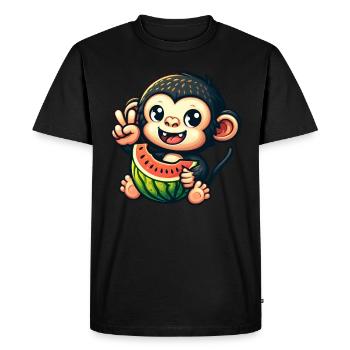 Chimpanzé à la pastèque et melon miel - T-shirt Premium bio Homme - noir - Devant - Nico (187cm)