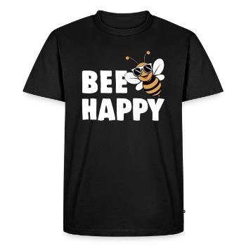 Funny bee with saying Bee Happy - Men's Premium Organic T-Shirt - black - Front - Nico (187cm)