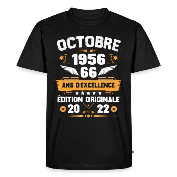 Octobre 1956 Idée Cadeau D'anniversaire 66 Ans - T-shirt Premium bio Homme - noir - Devant - Nico (187cm)