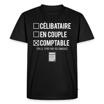 Célibataire En Couple Métier Comptable Humour - T-shirt Premium bio Homme - noir - Devant - Nico (187cm)