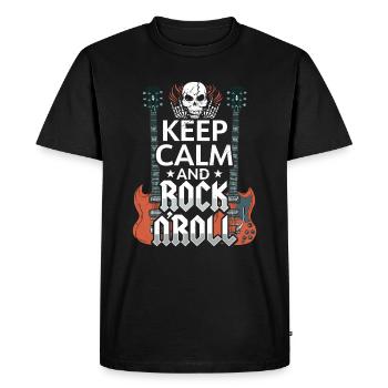 Keep Calm and Rock n Roll Heavy Metal Guitare - T-shirt Premium bio Homme - noir - Devant - Nico (187cm)