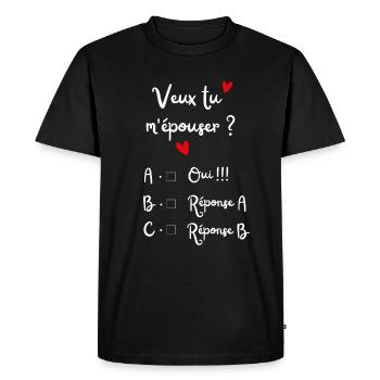 Demande en mariage choix multiple - T-shirt Premium bio Homme - noir - Devant - Nico (187cm)