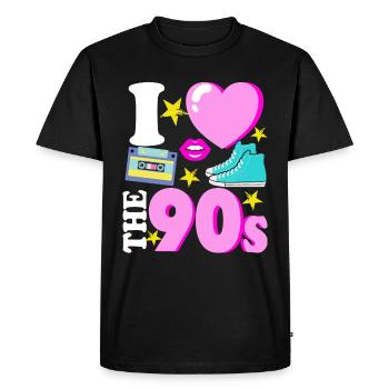J'aime le cadeau Pop Art des années 90 des années 90 - T-shirt Premium bio Homme - noir - Devant - Nico (187cm)
