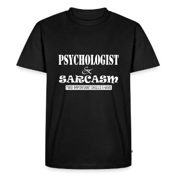 Psychologue humour - T-shirt Premium bio Homme - noir - Devant - Nico (187cm)