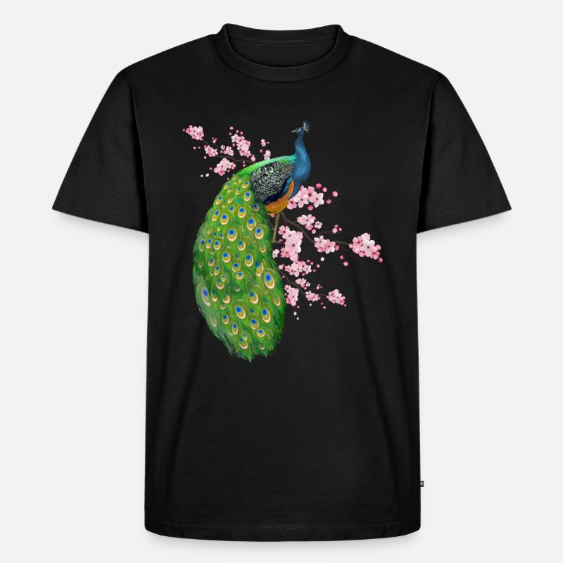 Blumen Pfau - Männer Premium Bio T-Shirt - Schwarz