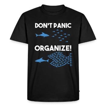 Ne paniquez pas, organisez un banc de poissons de requin - T-shirt Premium bio Homme - noir - Devant - Nico (187cm)