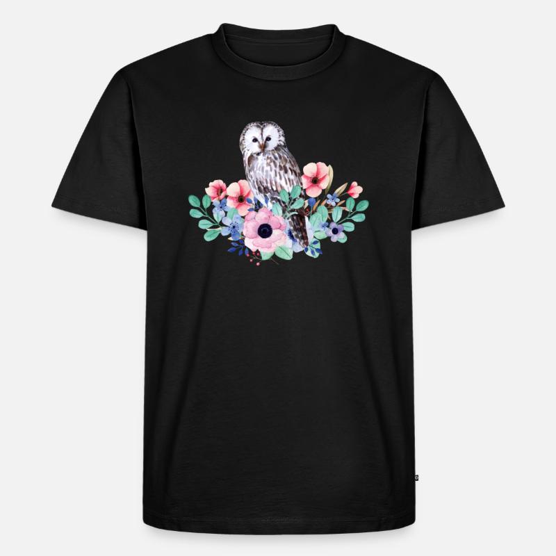 Vogel Eule - Männer Premium Bio T-Shirt - Schwarz