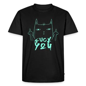 Fuck You - Fuck Off - Chat avec majeur - T-shirt Premium bio Homme - noir - Devant - Nico (187cm)