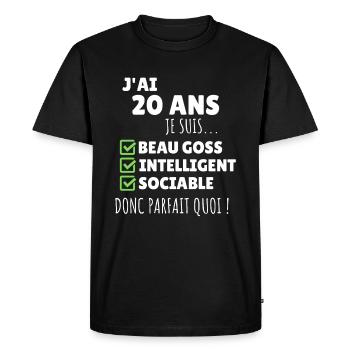 J'ai 20 ans anniversaire 20 ans homme humour - T-shirt Premium bio Homme - noir - Devant - Nico (187cm)