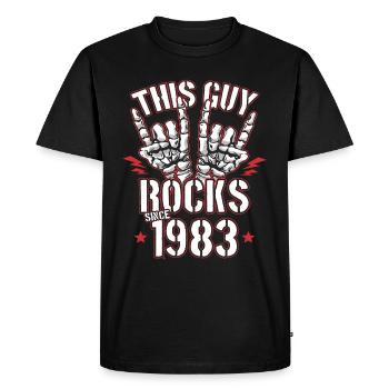 Ce mec est rock depuis l’anniversaire du millésime 1983 - T-shirt Premium bio Homme - noir - Devant - Nico (187cm)