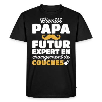 Papa Expert Changement De Couches Futur Papa 2024 - T-shirt Premium bio Homme - noir - Devant - Nico (187cm)