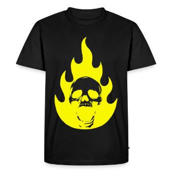 Skull and yellow flame - Men's Premium Organic T-Shirt - black - Front - Nico (187cm)