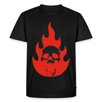 Skull and red flame - Men's Premium Organic T-Shirt - black - Front - Nico (187cm)