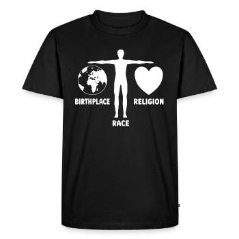 Lieu de naissance Terre Race Religion humaine Amour - T-shirt Premium bio Homme - noir - Devant - Nico (187cm)
