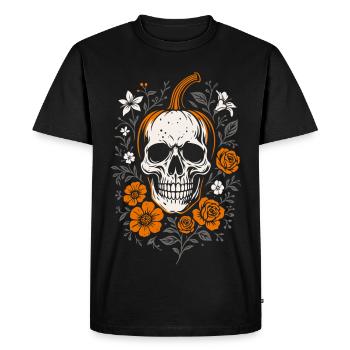 Tête de citrouille florale avec crâne - Halloween - T-shirt Premium bio Homme - noir - Devant - Nico (187cm)