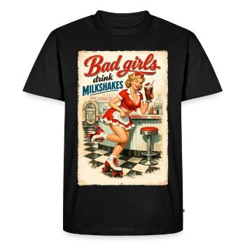 Pin-up bad girls boivent des milkshakes : style diner des années 50 - T-shirt Premium bio Homme - noir - Devant - Nico (187cm)