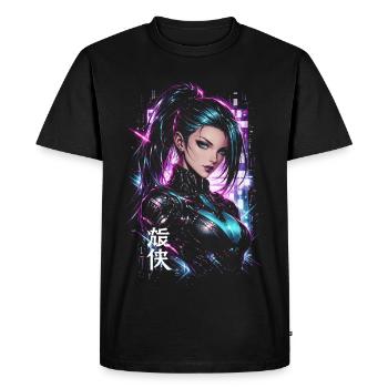 Femme Héroïne cyberpunk néon violet - T-shirt Premium bio Homme - noir - Devant - Nico (187cm)
