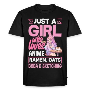 Filles d’anime Ramen Chats Boba Dessin - T-shirt Premium bio Homme - noir - Devant - Nico (187cm)