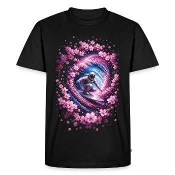 Astronaute surf dans un vortex, fleurs de cerisier - T-shirt Premium bio Homme - noir - Devant - Nico (187cm)