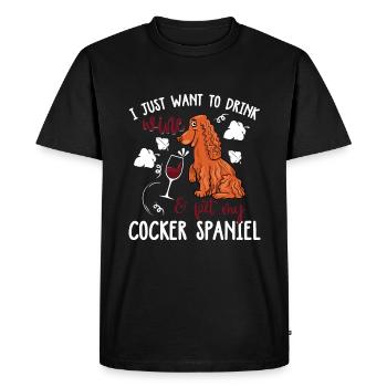 Wine Drink and Pet Cocker Spaniel - Men's Premium Organic T-Shirt - black - Front - Nico (187cm)