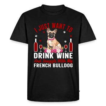 Buvez du vin câlin avec Français Bulldog - T-shirt Premium bio Homme - noir - Devant - Nico (187cm)