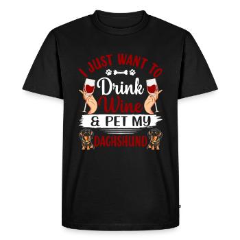 Drink wine and pet dachshunds Funny graphics - Men's Premium Organic T-Shirt - black - Front - Nico (187cm)
