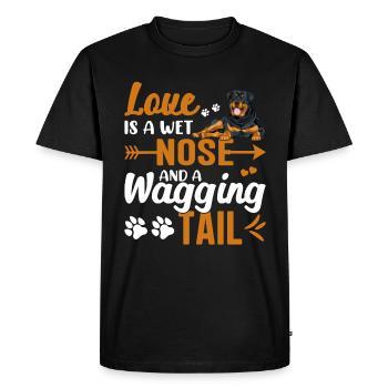 Rottweiler Love Is Wet Nose Wagging Tail Funny - Men's Premium Organic T-Shirt - black - Front - Nico (187cm)