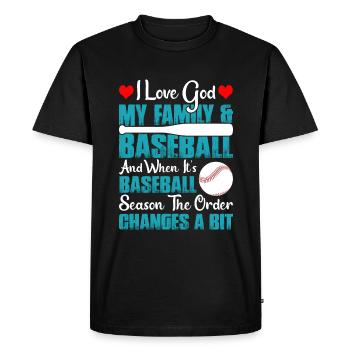 J’aime Dieu, ma famille et le baseball. - T-shirt Premium bio Homme - noir - Devant - Nico (187cm)