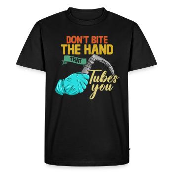Do not bite the hand that numbs you - - Men's Premium Organic T-Shirt - black - Front - Nico (187cm)