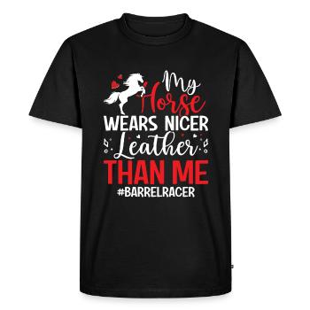 Mon cheval porte un plus beau cuir que moi - Barrel - T-shirt Premium bio Homme - noir - Devant - Nico (187cm)