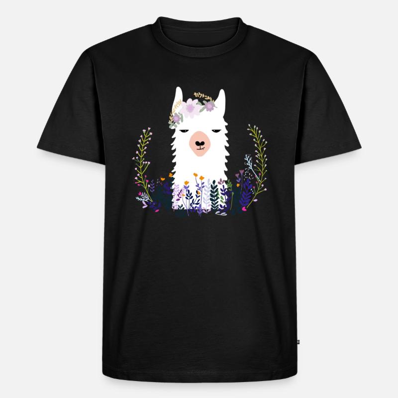 Lama in Blumen - Männer Premium Bio T-Shirt - Schwarz