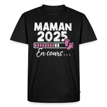 Maman 2025 En Cours - T-shirt Premium bio Homme - noir - Devant - Nico (187cm)