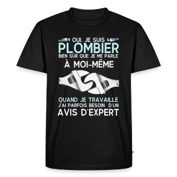 Humour plombier 5 - T-shirt Premium bio Homme - noir - Devant - Nico (187cm)