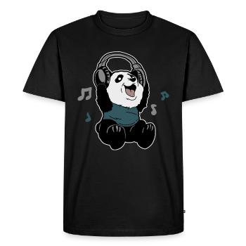 Cheerful panda listening to music - Men's Premium Organic T-Shirt - black - Front - Nico (187cm)