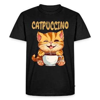 Cappuccino Cat - Men's Premium Organic T-Shirt - black - Front - Nico (187cm)