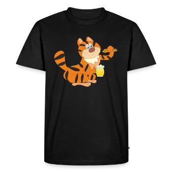 Chat avec un verre de bière - T-shirt Premium bio Homme - noir - Devant - Nico (187cm)