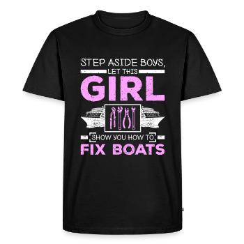 Woman Girl répare des bateaux - T-shirt Premium bio Homme - noir - Devant - Nico (187cm)