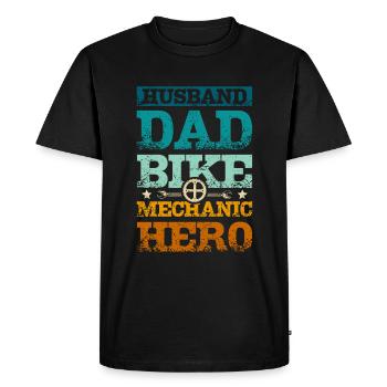 Mari papa mécanicien de vélo héros - T-shirt Premium bio Homme - noir - Devant - Nico (187cm)